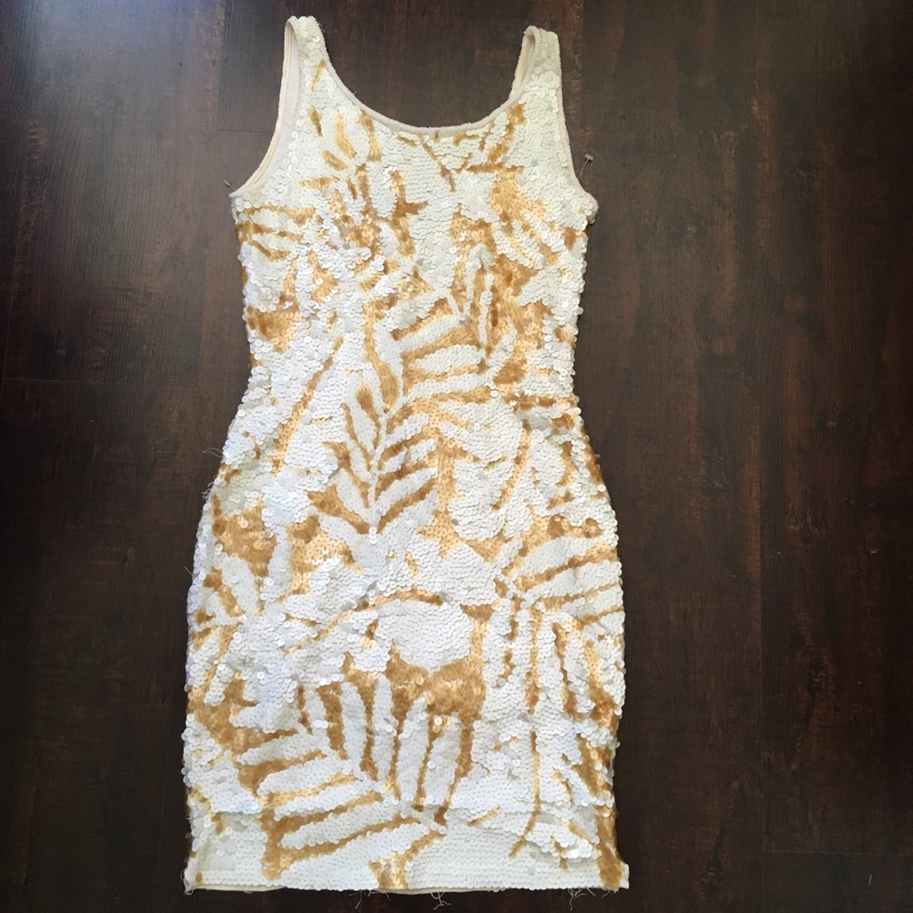 CARMEN MARC VALVO DRESS leafy sequin XS